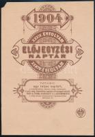 1904 Előjegyzési naptár borítólap (naptár nélkül), kis sarokhiánnyal, 20,5x14,5 cm