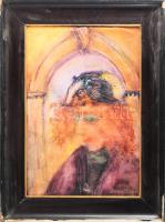 Olvashatatlan (Buda...?) jelzéssel: Szürrealista portré. Akvarell, papír. Kartonra kasírozva. 42,5x29 cm. Dekoratív, kissé sérült fakeretben.