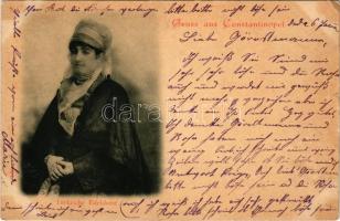 1900 Constantinople, Istanbul; Türkische Edeldame / Turkish lady, folklore (EM)