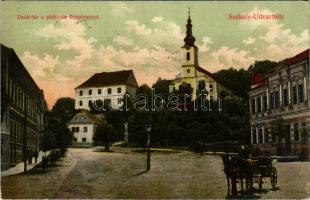 1911 Székelyudvarhely, Odorheiu Secuiesc; Deák tér a plébániatemplommal. Betegh Pál kiadása / square, parish church (EK)