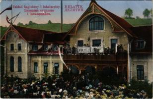 1915 Deliatyn, Delatin, Delatyn, Deljatin; Zaklad kapielowy i inhalacyiny, Witajcie / spa and bath, Polish flags + "K.u.k. Militär-Zensur-Kommission Stanislau" (EB)