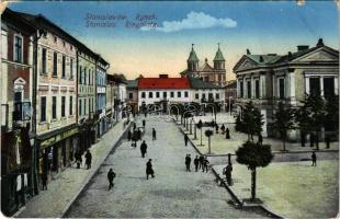 1915 Ivano-Frankivsk, Stanislawów, Stanislau; Rynek / Ringplatz / square with shops + "K. u.k. Militär-Zensur-Kommission Stanislau" (EM)