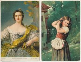 4 db RÉGI Stengel &amp; Co. művészlap, közte litho / 4 pre-1945 Stengel &amp; Co. art postcards with litho