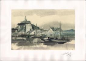 Balázs György (1927-2015): Csónakok, 1997. Akvarell, papír, jelzett, paszpartuban. 20x31 cm