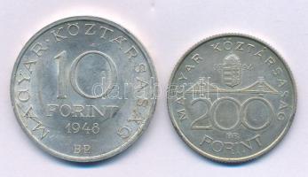 1948. 10Ft Ag "Széchenyi" + 1994. 200Ft Ag "Deák" T:VF,XF Adamo EM2, F13.1