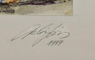 Balázs György (1927-2015): Csendélet edényekkel és üvegekkel, 1997. Vegyes technika, papír, jelzett,...