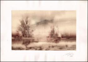 Balázs György (1927-2015): Vízparti táj, 1997. Akvarell, papír, jelzett, paszpartuban. 19,5x31 cm