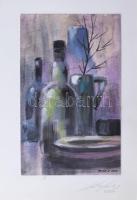 Balázs György (1927-2015): Csendélet palackokkal, 2006. Akvarell, karton, jelzett, papírra kasírozva. 28x18 cm