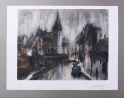 Balázs György (1927-2015): Utcarészlet. Akvarell, papír, jelzett, papírra kasírozva. 22x30 cm