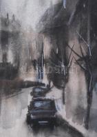 Balázs György (1927-2015): Utcarészlet. Akvarell, papír, jelzett, papírra kasírozva. 22x30 cm