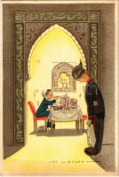 Den Haag, Indisch Restaurant "Tampta Senang" / Indian restaurant art postcard s: Jan Lavies (fl)