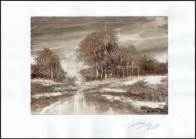 Balázs György (1927-2015): Táj, 2010. Akvarell, papír, jelzett, papírra kasírozva. 21x29,5 cm