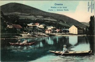 Oravicabánya, Oravica, Oravicza, Oravita; részlet a kis tóról, csónakázók. Weisz Félix kiadása / Partie v. kleinen Teich / lake, rowing boats (fl)