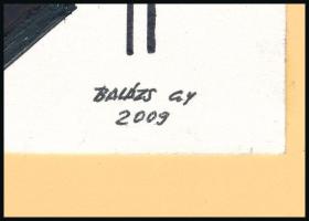 Balázs György (1927-2015): Konstruktív figura, 2009. Akvarell, papír, jelzett, papírra kasírozva. 23...