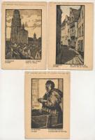 Antwerpen, Anvers - 3 db RÉGI belgiumi képeslap: Red Star Line-sorozat / 3 pre-1945 art postcards