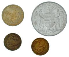 1926. 1P Ag + 1936. "BSZKRT / Kisszakaszjegy" sárgaréz közlekedési bárca (2x) + 1943. 5P A...