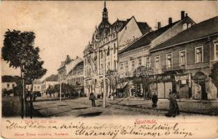 1905 Szatmárnémeti, Szatmár, Satu Mare; Deák tér déli része, Pannonia szálloda, Lövy Lajos üzlete. Reizer János kiadása / square, hotel, shops (EK)