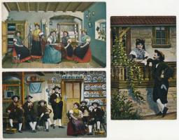 Egerland - 3 db RÉGI népviselet, népművészet képeslap / 3 pre-1945 folk costumes, folklore postcards