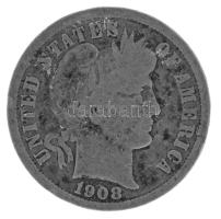 Amerikai Egyesült Államok 1908D 1d (10c) Ag "Barber" T:F patina USA 1908D 1 Dime (10 Cents) Ag "Barber Dime" C:F patina Krause KM#113