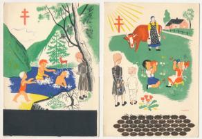 2 db RÉGI képeslap: Állami Gyermekvédelem Segélyakciója / 2 pre-1945 children art postcards: propaganda against tuberculosis s: Lukáts