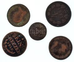 1790S 1kr Cu "II. József" + 1800A 1kr Cu "I. Ferenc" + 1816B 1kr Cu + 1861B 4kr Cu + 1892KB 1kr Cu "Fiume címer" T:VF-VG