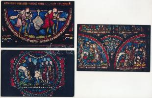 Canterbury - 6 db RÉGI képeslap: a katedrális üvegablakai / 6 pre-1945 postcards: glass windows of t...