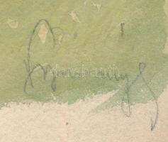 Olvashatatlan jelzéssel, XX. sz. első fele: Graz környéki táj kirándulókkal. Akvarell, papír. 24x16 ...