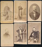 cca 1865-1875 Férfiportrék, 6 db vizitkártya, különféle műtermekből, változó állapotban