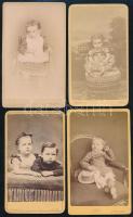 cca 1865-1870 Gyermekportrék, 4 db vizitkártya, különféle pesti és budai műtermekből (Heller József, Kalmár P., Prager J.), vegyes állapotban