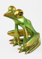 Zsolnay selyemfényű eozinmázas béka. Nádor Judit (1934-2016) terve. Jelzett, 1980 körül, Pécs, kis mázsérüléssel az egyik lábujján, m: 15,5 cm,