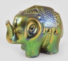 Zsolnay kisplasztika - elefánt. Eozin mázakkal fedett öntött finomfajansz, jelzett, 10x7 cm