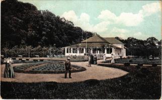 1912 Lippafüred, Lippafürdő, Baile Lipova (Temes, Timis); Park részlet a vendéglővel. Zeitler Lajos kiadása / park (fa)