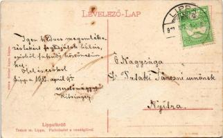 1912 Lippafüred, Lippafürdő, Baile Lipova (Temes, Timis); Park részlet a vendéglővel. Zeitler Lajos ...