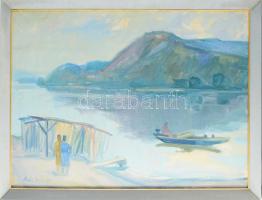Halász Szabó Sándor (1920-1997): Halászok a Dunakanyarban, 1961. Olaj, vászon, jelezve balra lent, fakeretben. 60x80 cm
