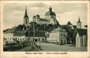 1940 Bölön, Belin, Böllen, Blumendorf; Unitárius templom / Biserica unitar / Unitarian church + "TÁBORI POSTAHIVATAL A 41 A" (lyuk / pinhole)