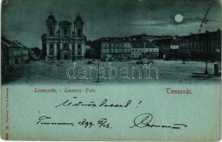 1899 (Vorläufer) Temesvár, Timisoara; Losonczy tér este holdfényben, üzletek. Stengel &amp; Co. (Dresden) / square at night in moonlight, shops (EM)