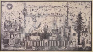 Gross Arnold (1929-2015): Cirkusz. Ofszet nyomat, papír, jelzett a nyomaton, üvegezett fakeretben, 17x31