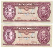 1989. 100Ft (2x) sorszámkövetők "B 596 092653 - B 596 092654" T:AU hullámos papír Adamo F37