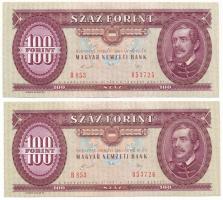 1989. 100Ft (2x) sorszámkövetők "B 853 053725 - B 853 053726" T:XF hullámos papír Adamo F37