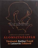 Gábor Júlia-Szigethy Gábor: Álomszínészpár. A két szerző, Gábor Júlia (1953-) könyvtáros, szerkesztő és Szigethy Gábor (1943-) Kossuth-díjas színháztörténész, rendező által Jálics Kinga (1943-2019) kulturális újságíró, szerkesztő részére DEDIKÁLT példány. Történetek Ruttkai Éváról és Latinovits Zoltánról. Bp., 2010, Helikon. Gazdag képanyaggal illusztrált. Kiadói kartonált papírkötés, kiadói papír védőborítóval, jó állapotban.
