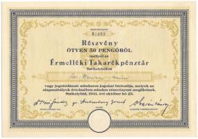 1941 Székelyhíd "Érmelléki Takarékpénztár Székelyhidon" részvénye 50P-ről szárazpecséttel,...