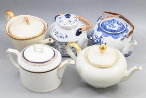 5 darab klf porcelán teás kanna, közte az 1920-as évekből, jelzett, hibátlan, m: 16 cm alatt
