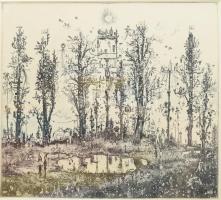 Gross Arnold (1929-2015): Az öröm ünnepe I. Ofszet nyomat, papír, jelzett a nyomaton. Az 1973-ban megjelent Corvina mappából. 25x28 cm. Üvegezett fakeretben.