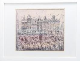 Gross Arnold (1929-2015): Brüsszeli vasárnap. Ofszet nyomat, papír, jelzett a nyomaton. Az 1973-ban ...