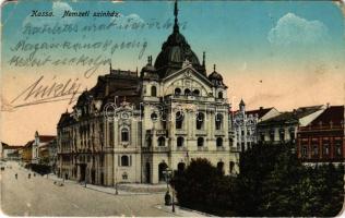 1915 Kassa, Kosice; Nemzeti Színház / theatre + "K.u.K. Militärzensur Sitz der Kommission Kassa" (b)