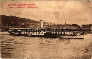 1913 Budapest, "BUDAPEST" személyszállító gőzös. Kapható Trajánál / Hungarian passenger steamship (Rb)