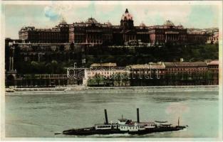 1937 Budapest I. Királyi vár, Fiume szálloda (háborúban megsemmisült), "PÉCS" gőzüzemű oldalkerekes vontató hajó (felületi sérülés / surface damage)