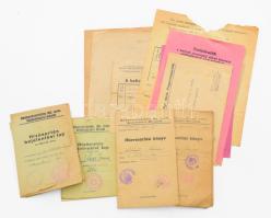 cca 1929-1945 Hódmezővásárhely, állattartással, gazdálkodással kapcsolatos iratok: hízósertés bejelentési lap, húsvásárlási könyv, ebigazolvány, stb., összesen kb. 18-20 db, vegyes állapotban