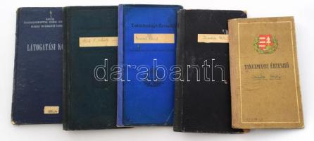 1915-1950 5 darab bizonyítvány, közte fényképesek és kitöltetlen is