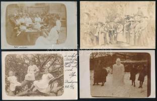 12 db RÉGI fotós képeslap vegyes minőségben: társaságok, családok / 12 pre-1945 photo postcards in mixed quality: companies, families